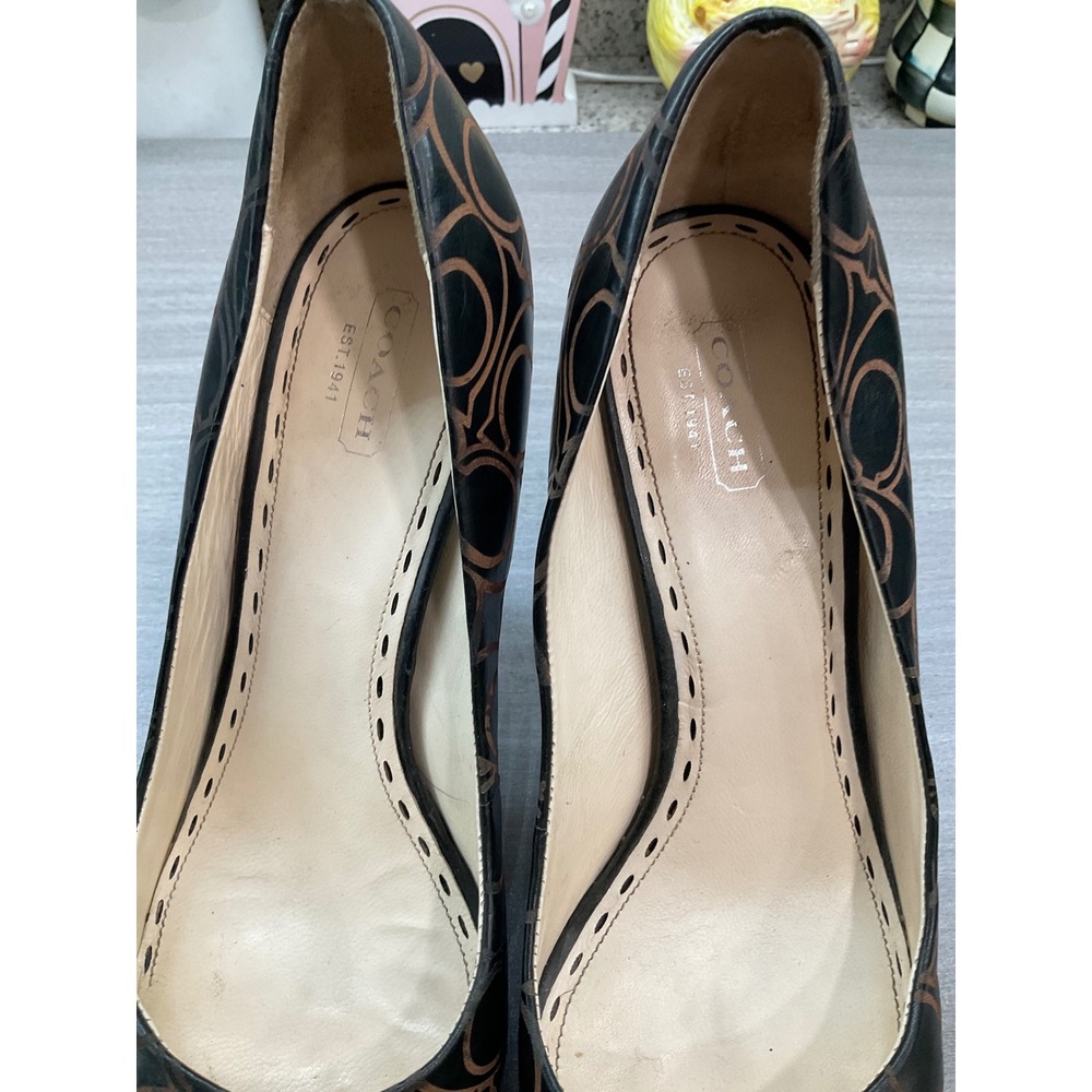COACH BASIL BLACK AND WHISKEY LOGO HEELS - Picture 11 of 15